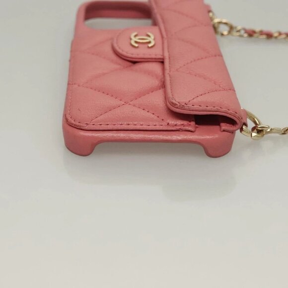 CHANEL Matelasse Chain iPhone Case Lamb Skin Pink CC Auth PP819 - Picture 7 of 15